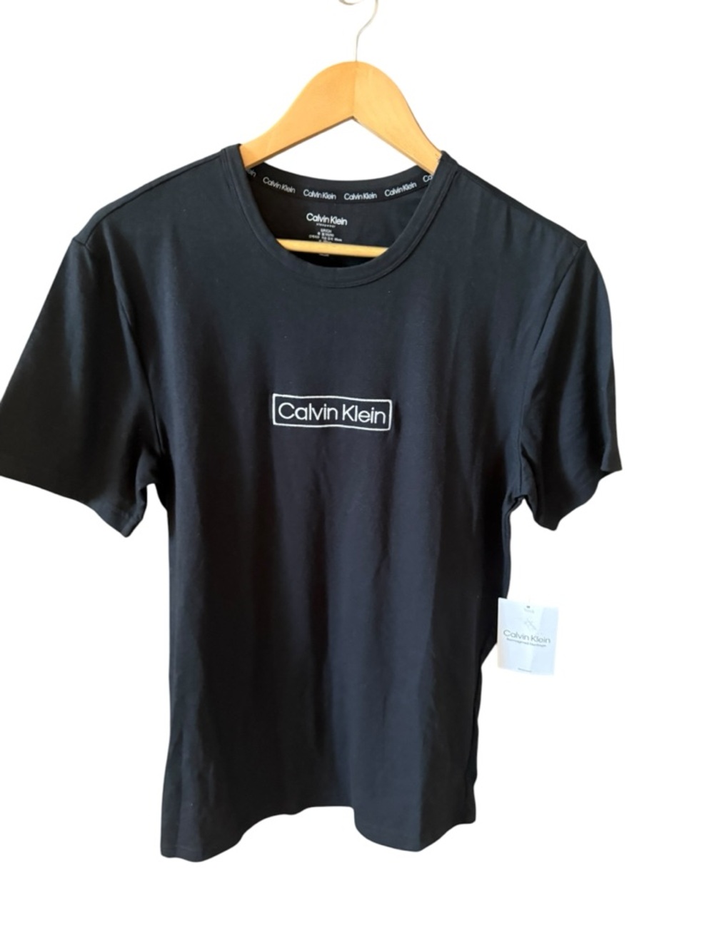 Calvin Klein Black Crew T‑Shirt with White Logo Box